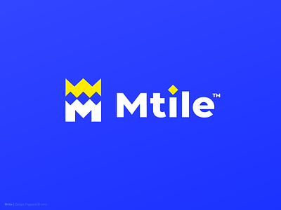 Mtile | Logo Design blue branding crown gold identity king letter m lettermark logo logo design minimal negative space queen symbol tiles yellow