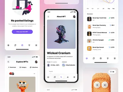 NFT Marketplace Mobile App admin art auction crypto cryptocurrency defi figma inspiration market marketplace mobile app nft saas sketch template token ui ui kit ux web app