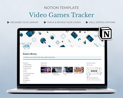 Notion Template - Video Games Tracker app audiobook tracker book tracker branding design game tracker graphic design life planner movie tracker notion notion dashboard notion life podcast tracker tv show tracker ux video games