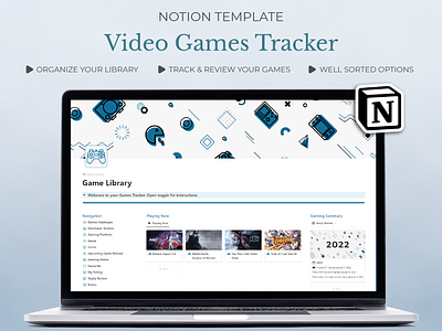 Notion Template - Video Games Tracker app audiobook tracker book tracker branding design game tracker graphic design life planner movie tracker notion notion dashboard notion life podcast tracker tv show tracker ux video games