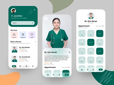 Doctor Appointment App 2 booking booking app calender clean design clean ui doctor app doctor appointment fresh design health app health care home menu hospital app latest design medical app mobile app design product design schedule ui uiux design user interface