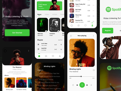 Spotify Redesign - Music Streaming App app artist clean ui dark design figma mobile mobile app music play player playlist singer song sound sportify ui uidesign uiux userinterface