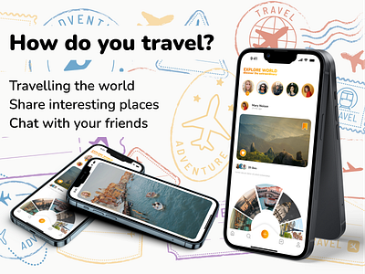 Explore World animation app design travel ui