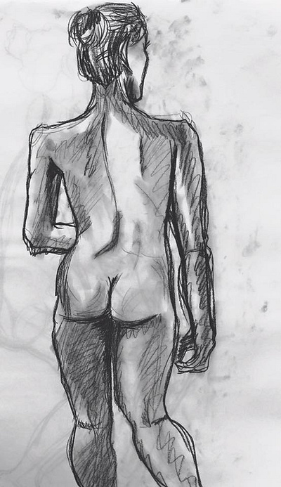 Standing Female Model's Charcoal Drawing charcoal drawing