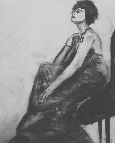 Sitting Female Model's Charcoal Drawing charcoal drawing