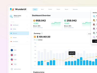 Cryptocurrency Dashboard analytics bitcoin crypto dashboard design system ecommerce figma interface payment template transaction wallet