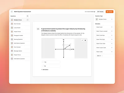 Test, Quiz, Assessment Builder LMS assessment builder dashboard dashboard design edtech exam form layout list lms math preview question quiz survey test ui ux design widget wysiwyg