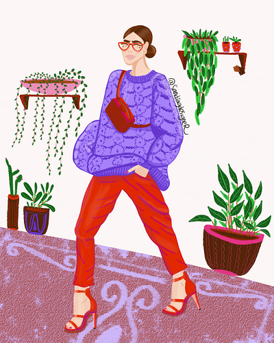 Una chica con planticas art design fashion graphic design illustration ilustraciones mujer photoshop women