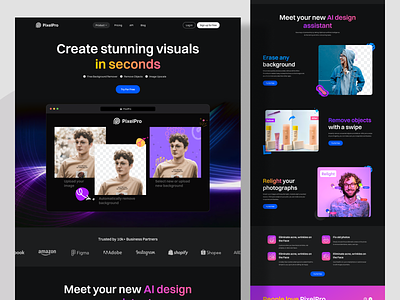 AI Photo Editing & SaaS Website ai bg remover homepage landing landing page photo remover product design saas saas web design uihut uiux design uiux design agency web design web template webdesign webflow website design