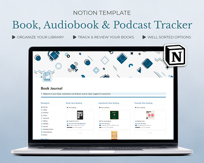 Notion Template - Books, Audiobooks & Podcasts Tracker app audiobook tracker book tracker branding design game tracker graphic design life planner movie tracker notion notion dashboard notion life podcast tracker tv show tracker video games