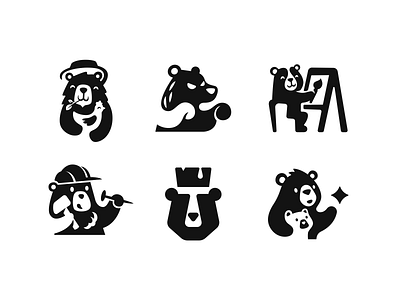 Logos with bears animal bear brand branding character design elegant graphic design illustration logo logo design logotype mascot minimalism minimalistic modern negative space negativespace wild