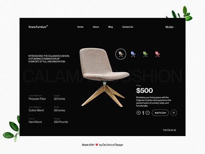 Krane Furniture - Product Page UI creative design furniture landinng page minimal minimalistic desing product page ui ux website