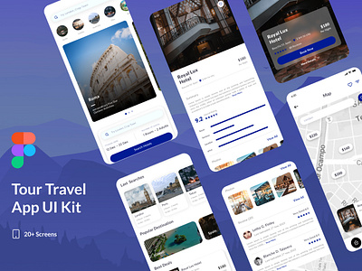 Tour Travel App UI Kit app design app ui design figma app figma ui free ui graphic design mobile app tour app travel app ui kit