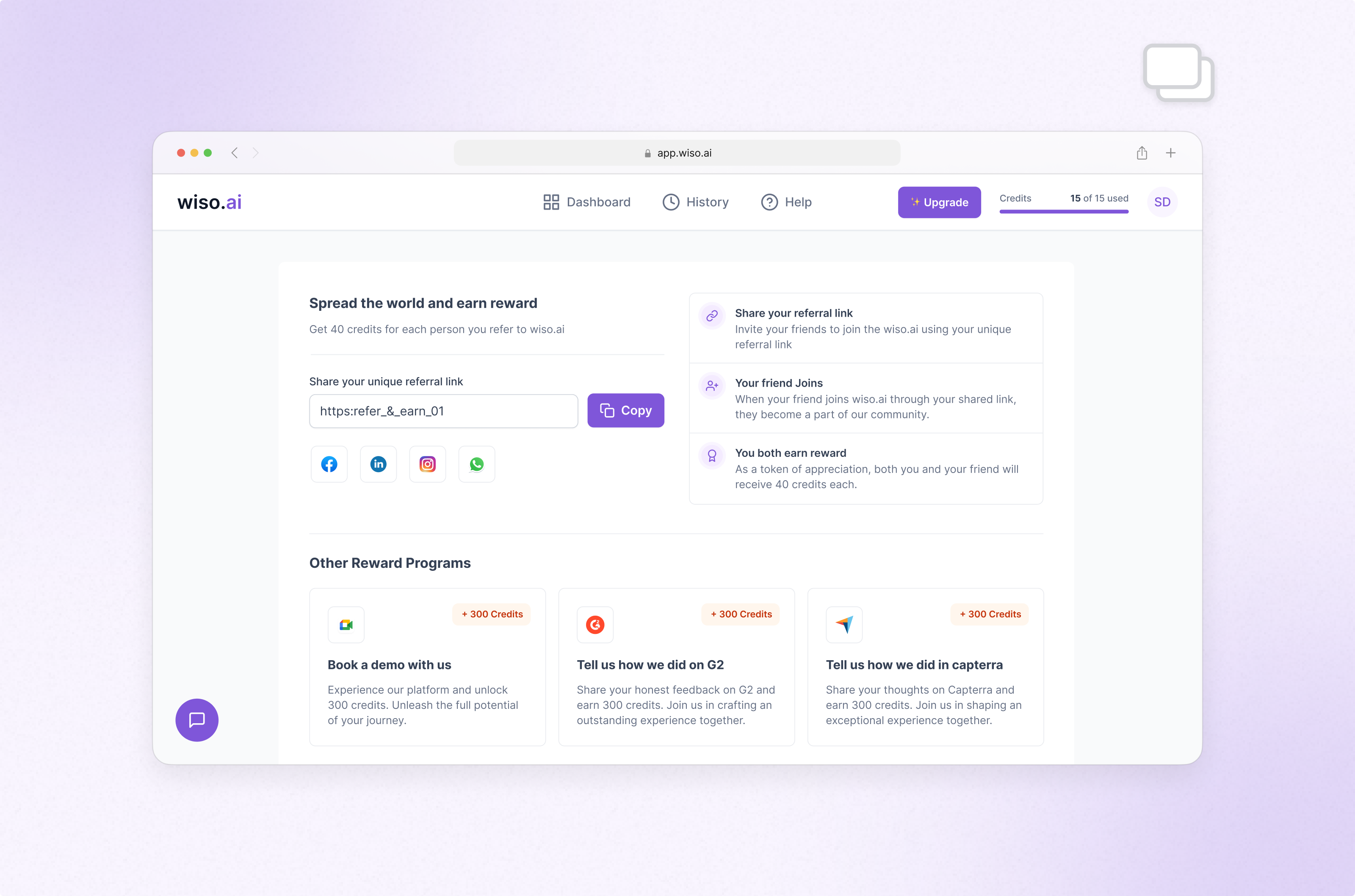 Referral Program ai writer b2b credits earn product design refer refer earn refer and earn referral program saas ui uiux ux uxdesign
