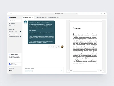 DocAnalyzer - Get summaries ai app artificial intelligence chat chatgpt clean clean ui dashboard design document documents irakli lolashvili message prompt settings summary trial ui web workspace