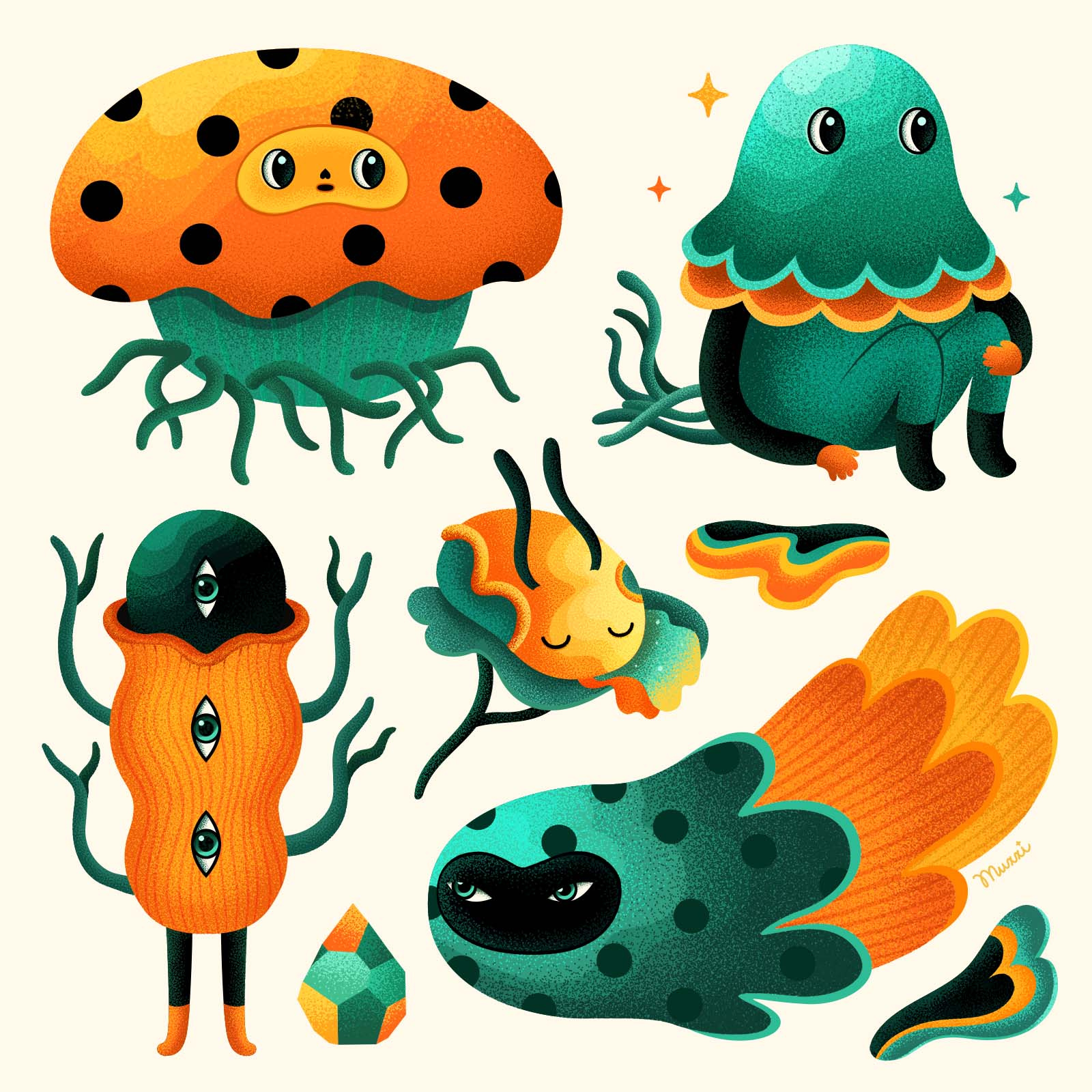 Forest creatures II characterdesign colourful creatures digital digitalart illustration nature