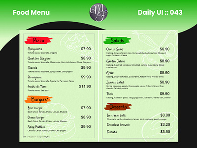 Food Menu Daily UI 043 branding daily ui design food menu graphic design illustration price pricing print restaurant ui ux vector