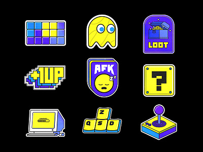 Retrogaming - Stickers & Badges - 1/3 badge badges design filter gaming icon illustration illustrator photoshop retro retrogaming sticker stickers typography ui vector video game
