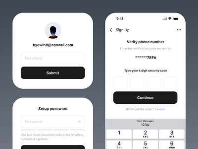 App Sign up process app design login page password ui phone design registration verify
