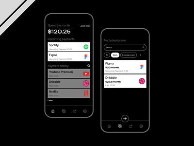 Subscription management App - UI Design app design figma minimal mobile ui ux