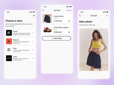 ClothMonet App Flow android app brand capsule clothes ios list look market mobile pink shop store ui