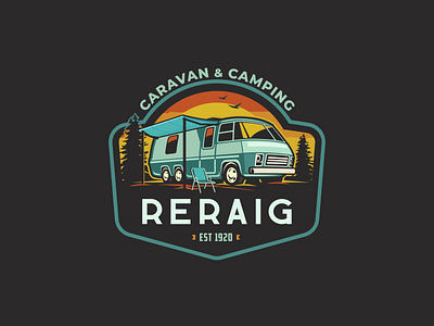 Reraig logo design badge camping design emblem illustration logo nature outdoors sunrise sunset