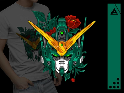 Heavy Arms Flower apparel artwork builders clothing custom design design digital illustration drawing fanart flower design gundam gundam wing gunpla heavy arms illustration mecha merchandise product design sticker tshirt design