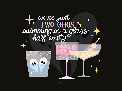 Two Ghosts black blue cocktail digital art drinks ghost hand lettering illustration lettering pink vector art yellow