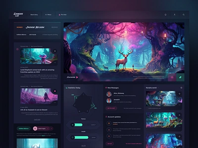 Gaming Community Social Website community concept dark dashboard design desktop gamers gaming gaming news modern social splash art stats ui ux vivid website