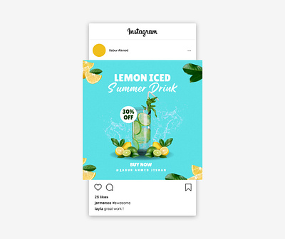 Lemon Iced Summer Drink Ads Instagram Post 3d ads animation best design creative design design flyer flyer design flyer template graphic design instagram lemon logo motion graphics saburahmedjishan ui