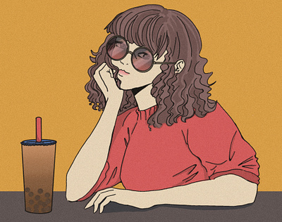 Girl with Shades boba design drawing freehand girl glasses graphic design illustration procreate shades