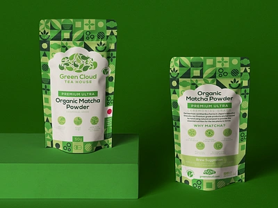 Match Tea Label ceremonial cloud farm geometric pattern green packaging green tea growing japan japanese green tea match tea matcha powder okumidori organic plant organic tea packaging pattern powder tea branding tea label tea leaves yabukita