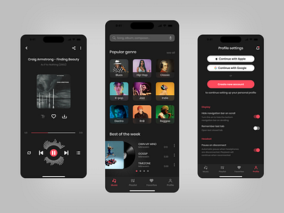 Music Player iOS Podcast Mobile App app black concept dark design figma graphic design interface ios iphone media mobile music player podcasts registration screen theme ui ux