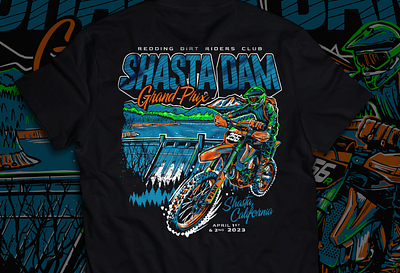 Shasta Dam Grand Prix shirt branding design dirtbike drawing graphic design illustration logo motocross screenprint