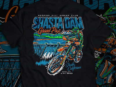 Shasta Dam Grand Prix shirt branding design dirtbike drawing graphic design illustration logo motocross screenprint