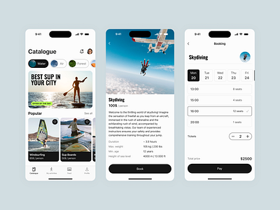 Extreme Activities Mobile App activities app booking calendar design extreme mobile schedule ui ux