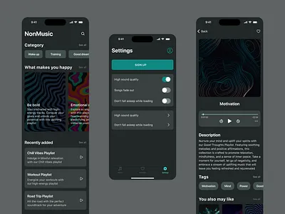 Music and mood playlist app dark darkmode design ios iphone mobile music music player player playlist sigma ui ux