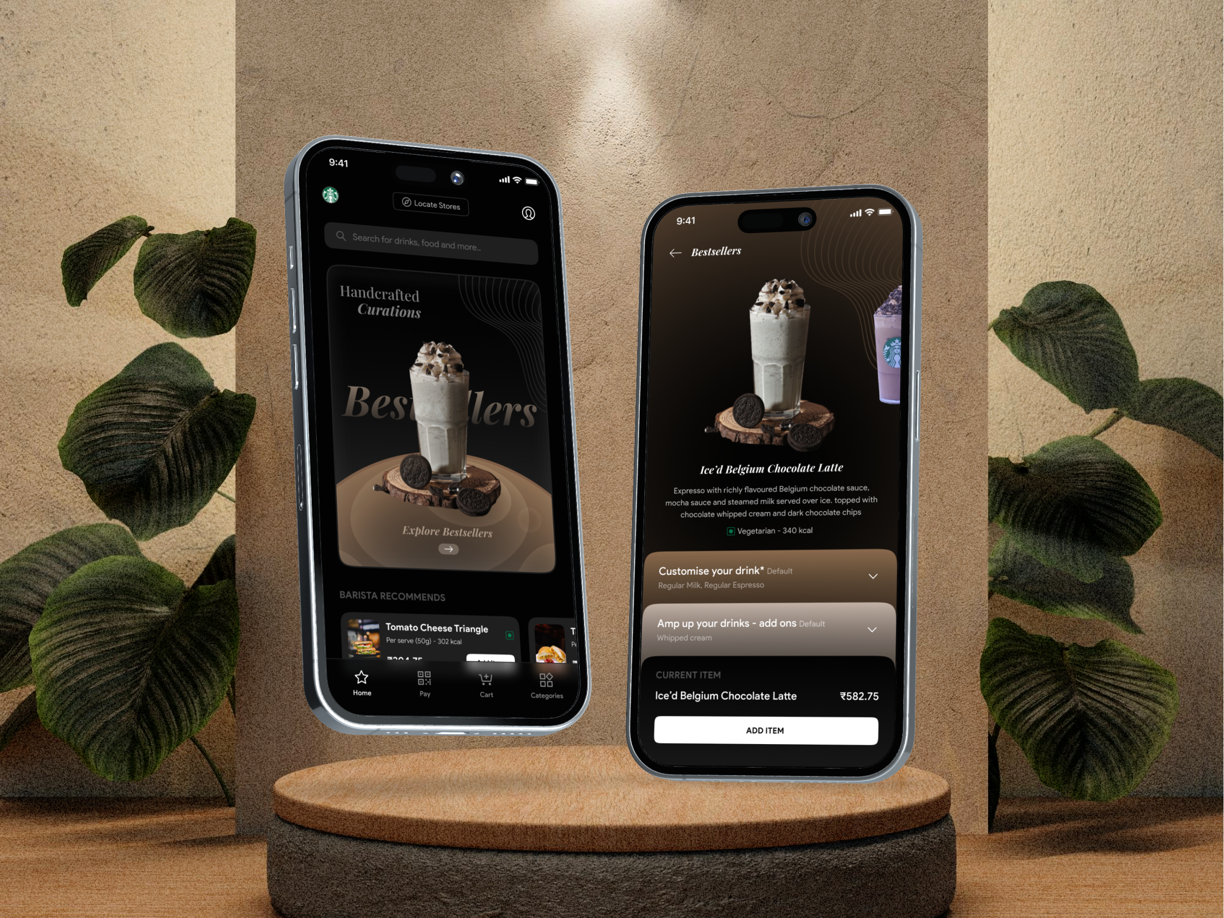 Fast food / Beverages App animation app beverages caffeine coffee dark theme delivery app design drinks graphic design illustration motion graphics product design starbucks trending ui user experience user interface