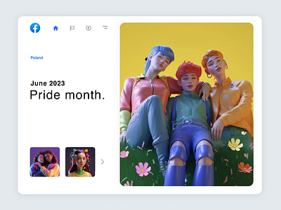 Facebook Pride Month | 01 3d animation app branding clean design facebook graphic design illustration june lgbtq motion graphics people pride pride month pridemonth queer trend2024 ui ux