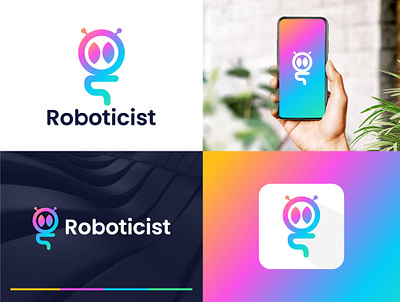 Roboticist gradient logo, Modern icon app icon branding compnay design flat gradient graphic design icon logo modern new logo robot roboticist tech tech logo technology