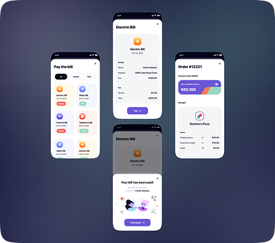 Bill payment app bills design electricity payments orders payments successful ui