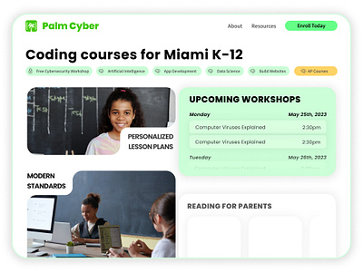 Palm Cyber - Coding Summer Camp Website branding education logo ui ux vector