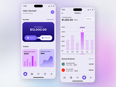 Snapbank- Finance Mobile App. app design dashboard e wallet expenses finance finance app financial fintech income investment mobile app modern trading app transaction wallet