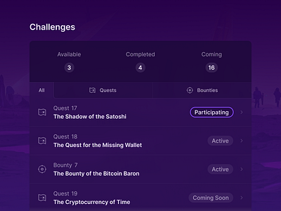 Challenges app list purple ui web webapp
