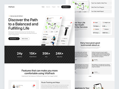 VitaTrack - Health Tracker Landing Page company compro firness gym health healthy product design profile running track tracker tracking ui ux workout