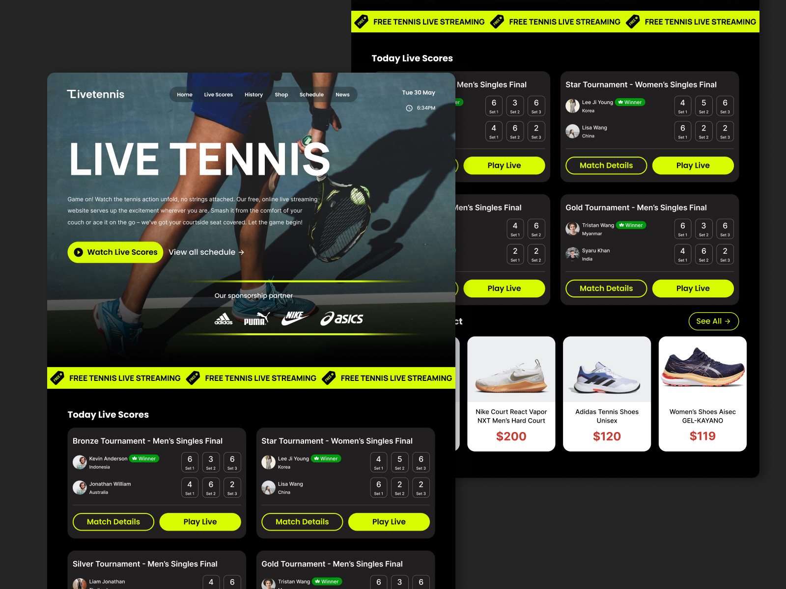 Tennis Live Streaming Landing Page by Jodith Valerie on Dribbble