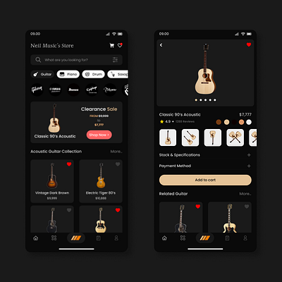 Guitar App Design app app design appdesign branding design e commerce ecommerce guitar guitar app illustration logo ui uidesign uiux ux uxdesign uxui