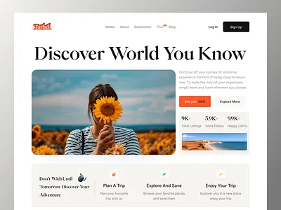 Travel Website adventure beach clean destination explore journey landing page tourism travel landing travel web traveling trip ui vacation website