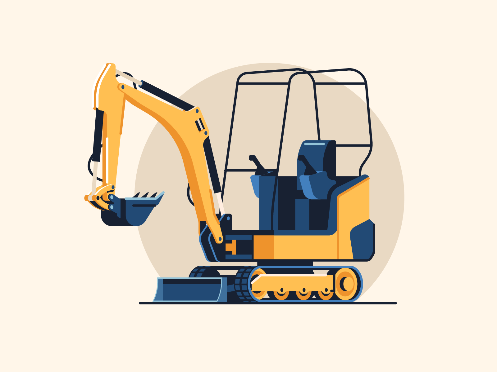 Mini excavator building construction design equipment flat icon illustration infographic machinery tool vector