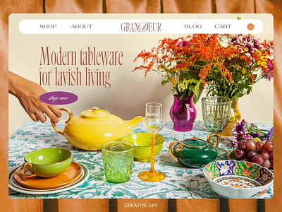 Grandeur Lavish Table Settings - Website ecommerce hero mockup maximalist modern tableware ui web design website